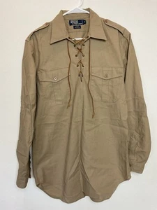 Polo By Ralph Lauren Size Small Lace Up Front Long Sleeve Tan Shirt - Picture 1 of 9