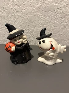 USED Vintage BRINNCO Ceramic Witch & Ghost Halloween Figures Set Paint Loss  - Picture 1 of 9