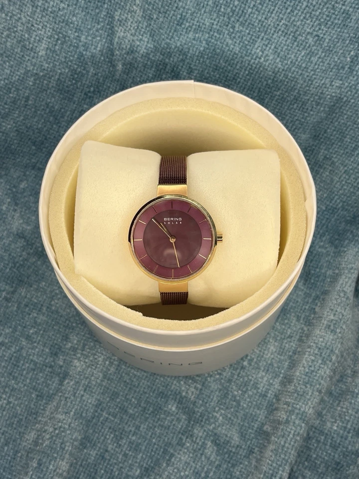 Bering Women's Slim Solar Rose Purple Rose Gold milanese Band Watch 14631-969