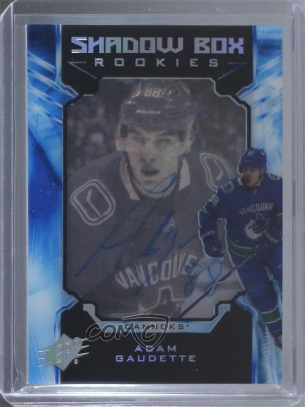 2018 SPx Shadow Box Rookies Photo Variant Silver Adam Gaudette Rookie Auto RC - Image 1 of 2