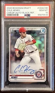 2020 Bowman Draft PSA 10 Cole Henry Black Refractor Auto #52/75 Nationals - Picture 1 of 2
