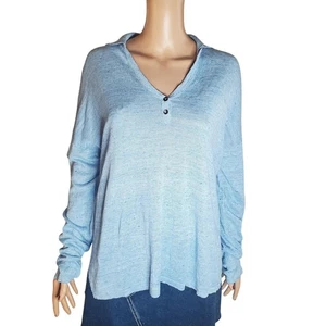 J McLaughlin Gr. L hellblau Langarm Henley Pullover Oberteil Leinen klassisch  - Bild 1 von 10
