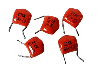 5 x 0.22µF 224K 63V Metallized Polyester Film Capacitor ±10% Radial TH Mount 5pc - image 1 of 2
