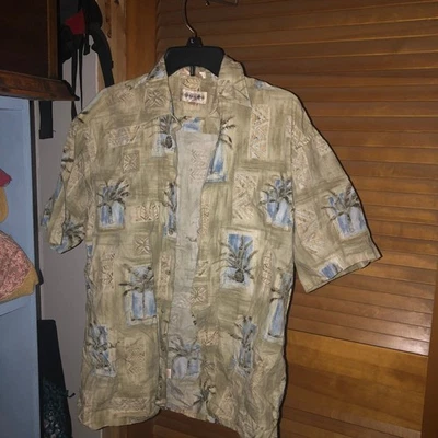 CAMPIA Men's Green Palm Trees Hawaiian Aloha Tropical Cotton Button Shirt - 3XL - Image 1 of 4