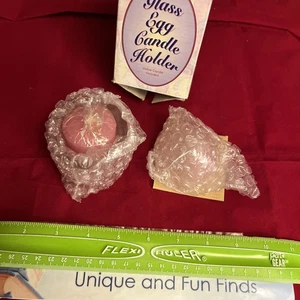 Pink Glass Easter Egg 2 Pc Candle Holder New Easter Decor - Picture 1 of 3