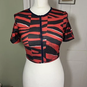 Adidas Stella McCartney Tshirt S 8-10 Zebra Cropped Tee Top Full Zip BNWT - Picture 1 of 10