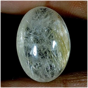 13.80 Ct Natural Gold Needles Rutile Quartz Oval Cabochon Loose Gemstone - Picture 1 of 2