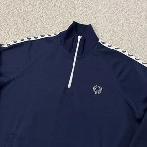 Fred Perry 1/4 Zip Pullover Zip Up Trainingsanzug Oberteil Navy Blau Weiß Herren Medium Mod - Bild 1 von 14