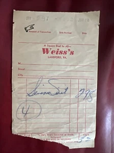 Vintage 1952 Weiss’s Store Lansford, Pa Swim Suit Purchase Receipt - Picture 1 of 2