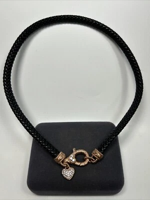 Collar de cuero de circonita cúbica con corazón de plata esterlina sobre oro rosa Judith Ripka de diseñador Foto 1 de 4