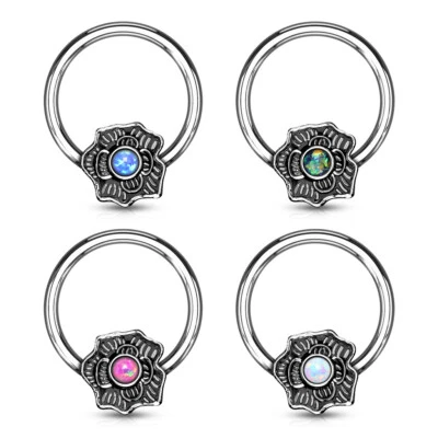 Anillo aro cautivo flor brillo ópalo sintético 1-16GA (1,2 mm) 3/8" (10 mm) C284 Foto 1 de 3