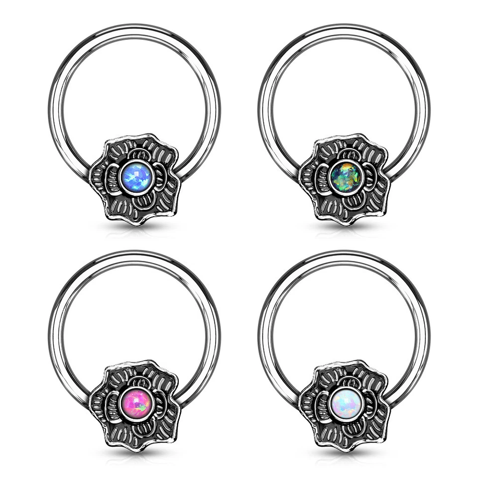 Anillo aro cautivo flor brillo ópalo sintético 1-16GA (1,2 mm) 3/8" (10 mm) C284 Foto 1 de 3