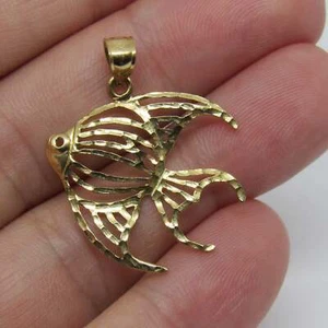 14k Yellow Gold Fish Angel Fish Pendant - Picture 1 of 6