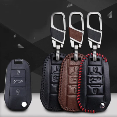Funda de cuero para llave de coche PEUGEOT 208 308 508 3008 5008 Citroen C4 C3 C6 Foto 1 de 4