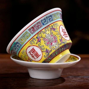 Antica porcellana Gaiwan Mun Shou longevità fiori porta tazza cinese coperchio ciotola - Foto 1 di 11