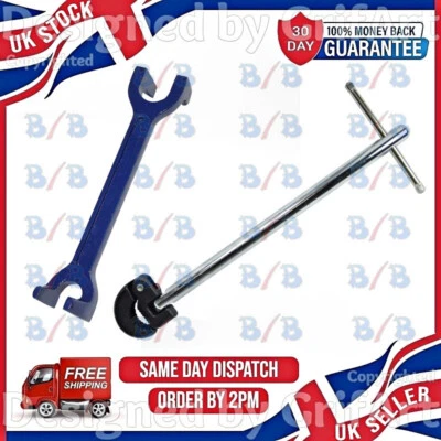 PLUMBERS 13mm 19mm PIPE FIXED BASIN WRENCH & 11" ADJUSTABLE TAP NUT SPANNER SINK - Image 1 of 4