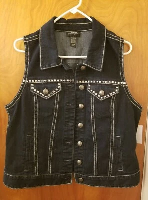 Chaleco vaquero Style & Co Premium lavado joya tachuelas acentuado vaquera talla grande  Foto 1 de 4