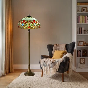 Tiffany-Style 16" Stained Glass Handcrafted Floor Lamp Perfect Christmas Gift UK - Picture 1 of 7