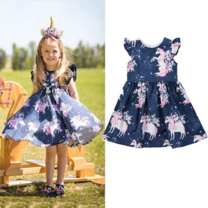 Toddler Kid Baby Girls Lace Unicorn Party Pageant Tutu Dress Sundress Casual - Picture 1 of 11