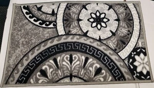 TEXTILE KITCHEN RUG, (nonskid back) (16"x24") FLOWERS IN CIRCLES # 2, grey, Adgo - Bild 1 von 11