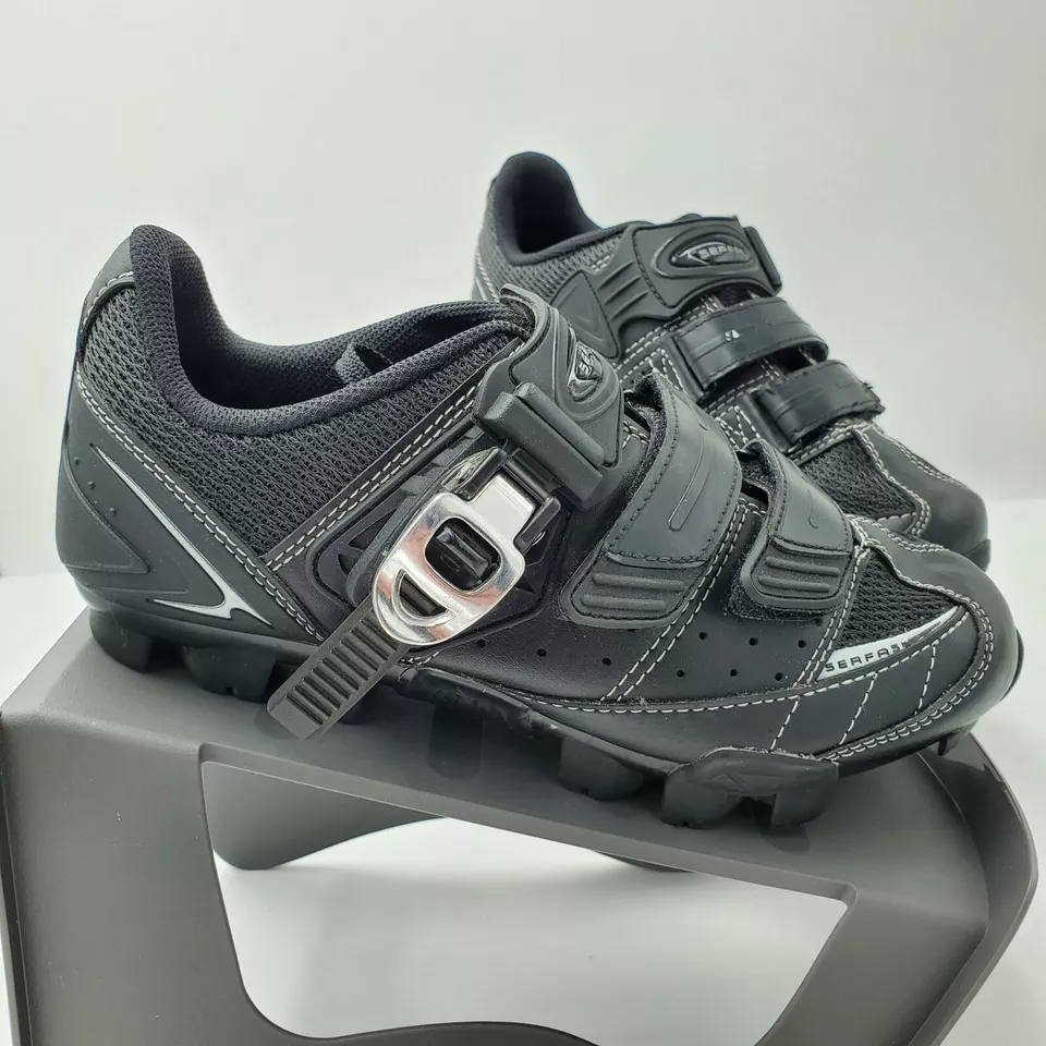 SERFAS Womens Black Leather Mesh Cycling Shoes Road Bike Black White Sz 39/6.5  - Image 1 of 4