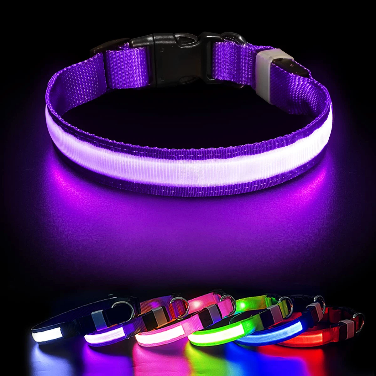 LED-Hundehalsband Blinkend – USB-ladbar, Nylon, Größe XL (52-60 Cm), Für Nachtspaziergänge