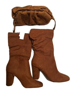 New Banana Republic Slouchy Suede  Heeled 3.5" Boots Coffee Color  Size 9. - Picture 1 of 17