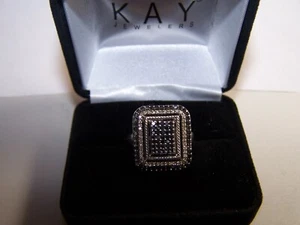 KAY JEWELERS STERLING SILVER 125 BLACK AND WHITE DIAMONDS COCKTAIL RING SIZE 8 - Picture 1 of 10