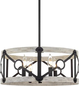 Kira Home Euclid 21.5" 4-Light Farmhouse Pendant Drum Chandelier, Aged Oak Wood - Picture 1 of 7