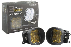 SS3 LED SAE/DOT Type B Fog Light Kit Sport Yellow w/Backlight Diode Dynamics - Picture 1 of 7