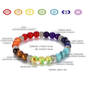 Natural Stone Beads 7 Chakra Bracelet For Women Men Yoga Buddha Player Bracelets - Picture 1 of 38