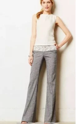 Elevenses 10 Pants The Brighton Linen Wide Leg Crochet Lace Waist Anthropologie - Image 1 of 4