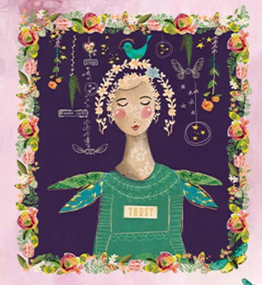 PANEL DE TELA CORAZÓN INSPIRADO ~ Kelly Rae Roberts para Benartex ~ Estilo de medios mixtos Foto 1 de 2