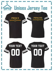 Prince Princess GOLD GREEN RED JERSEY STYLE COUPLES TSHIRTS CUSTOM PERSONALIZED - Picture 1 of 3