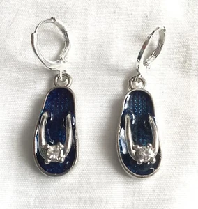 Blaue Emaille versilberte Miniatur Flip Flop Ohrringe.    uk - Bild 1 von 5