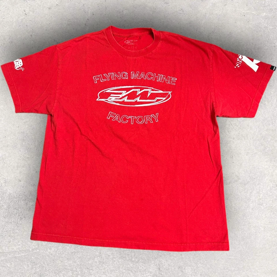 FMF Racing T-Shirt Fits Large Red Short Sleeve Flying Machine Factory Flag Logo - Image 1 of 4
