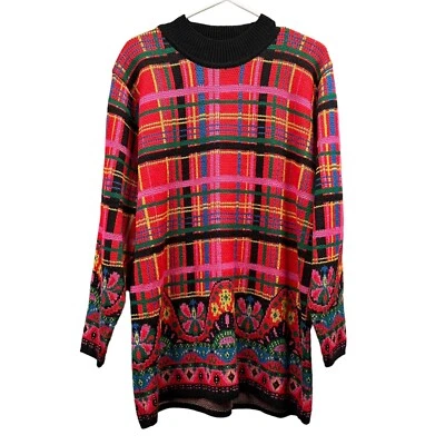 Vintage Cervelle Multicolor Plaid Tartan Academia Holiday Sweater size LARGE - Image 1 of 4