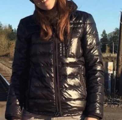 J. Crew Nylon Goose Down Puffer Jacket Black Full Zip Small Outdoor Granola Hike - image 1 of 4