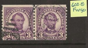 US Scott #600 Used Fine 3c Lincoln Coil Pair!  Great Fargo ND CDS!