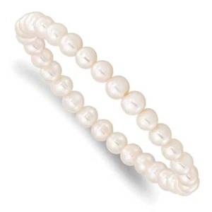 6-7mm White Semi-round Freshwater Cultured Pearl Stretch Bracelet - Picture 1 of 2
