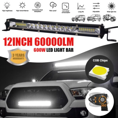 12" inch 600W LED Work Light Bar Combo Spot Flood Driving Off Road SUV Boat ATV - Image 1 of 4