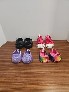 Build A Bear BAB High Top rosa Glitzer Pailletten Regenbogen & schwarz Teddy Schuhe - Bild 1 von 6