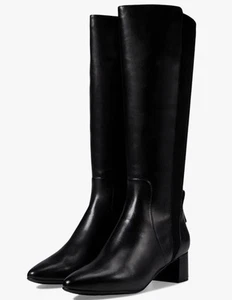 COLE HAAN Go To Block Leather Block Heel Knee-High Boots Black New Size 9 - Picture 1 of 14