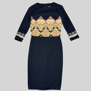 Etro Dress Womens 6 Black Orange Sheath IT 42 Via Spartaco Stretch 3/4 Sleeve - Picture 1 of 11