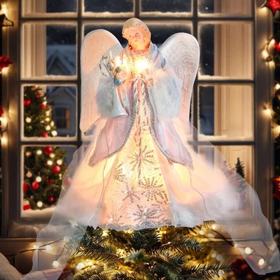 Angel Tree Topper with Lights, 12 Inch Christmas Tree Topper Angel Figurine w... - Image 1 of 4