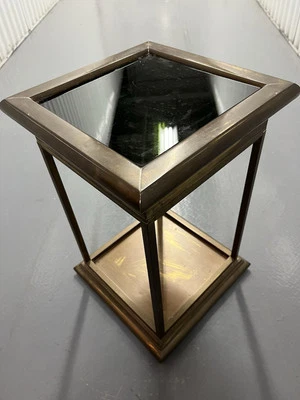 Vintage Solid Brass side table with black glass top and open-frame Mid Century - Image 1 of 4