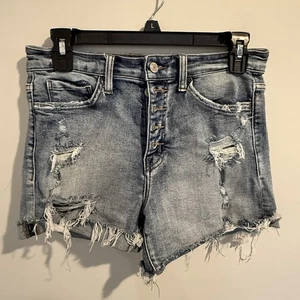 Pantaloncini denim Vervet taglia media vita alta effetto invecchiato taglio bottone mosca donna - Foto 1 di 9
