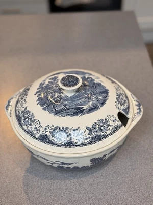 Royal Tudor Ware Olde England Barker Bros Ltd Tureen Blue & White Kitchenalia - Image 1 of 4