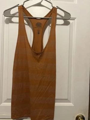 Camiseta sin mangas Prana Razor Back para mujer talla pequeña marrón cobre a rayas musculosas Foto 1 de 4