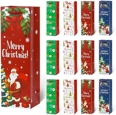 12 PIEZAS Bolsas de Regalo de Vino de Navidad Premium Papel Kraft Envoltura de Botellas Etiquetas con Mango Foto 1 de 4